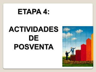 ETAPA 4:
ACTIVIDADES
DE
POSVENTA
 