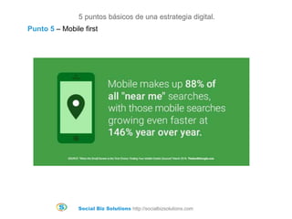 Social Biz Solutions http://socialbizsolutions.com
5 puntos básicos de una estrategia digital.
Punto 5 – Mobile first
 