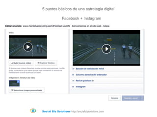Social Biz Solutions http://socialbizsolutions.com
5 puntos básicos de una estrategia digital.
Facebook + Instagram
 
