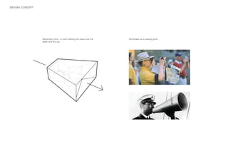 Elementary form - a cone framing the views over the
water and the city.
Strömkajen as a viewing point.
DESIGN CONCEPT
 