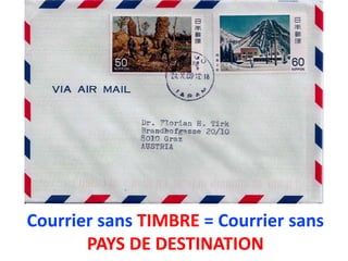 Courrier sans TIMBRE = Courrier sans
       PAYS DE DESTINATION
 