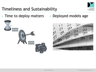@jamet123 #decisionmgt © 2016 Decision Management Solutions 11
Timeliness and Sustainability
▶ Time to deploy matters ▶ De...