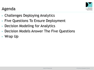 @jamet123 #decisionmgt © 2016 Decision Management Solutions 3
Agenda
▶ Challenges Deploying Analytics
▶ Five Questions To ...