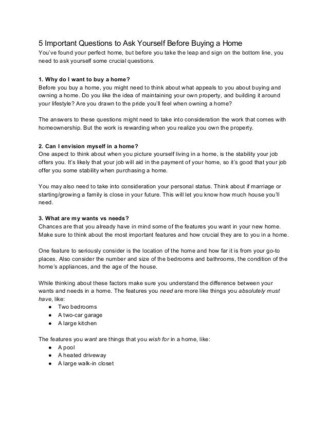 good questions to ask when buying a house