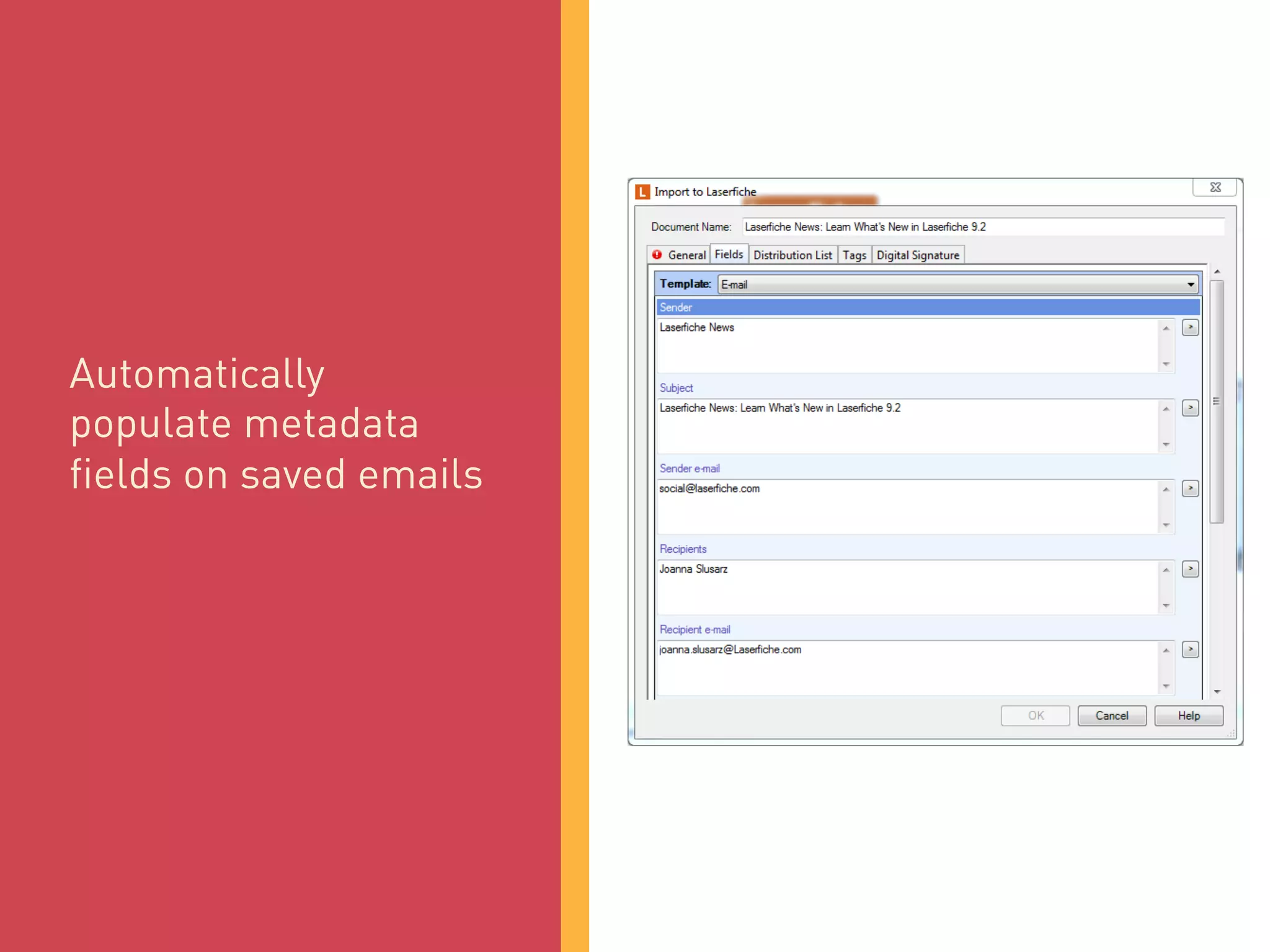 Automatically
populate metadata
fields on saved emails
 