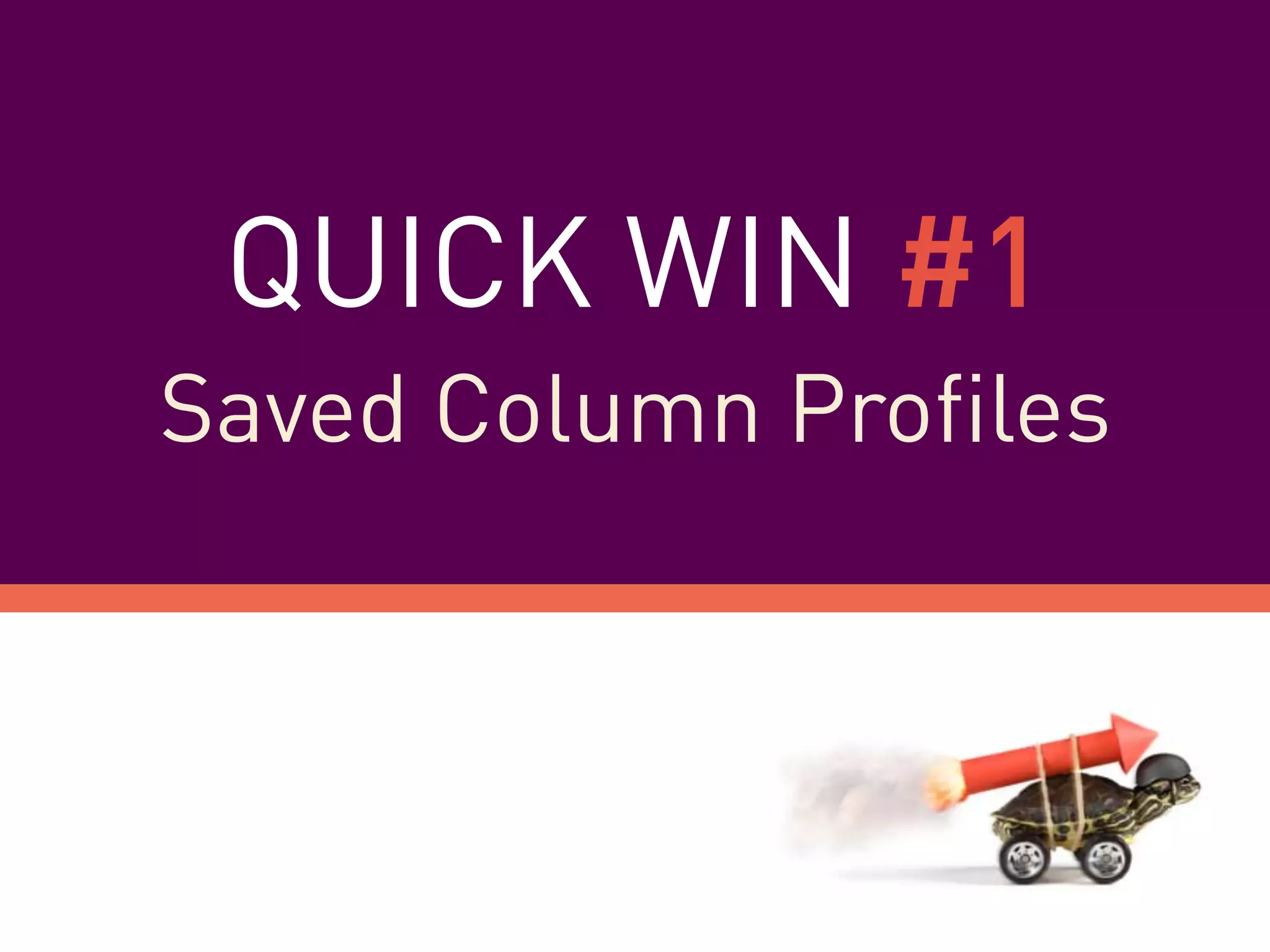 QUICK WIN #1
Saved Column Profiles
 