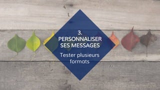 Tester plusieurs
formats
3.
PERSONNALISER
SES MESSAGES
 