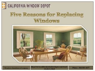 Windows Installation Company
http://www.californiawindowdepot.com/wood-
windows.html
Phone : 844-503-6677
 