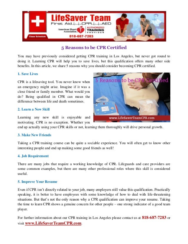 5 Reasons to be CPR Certified