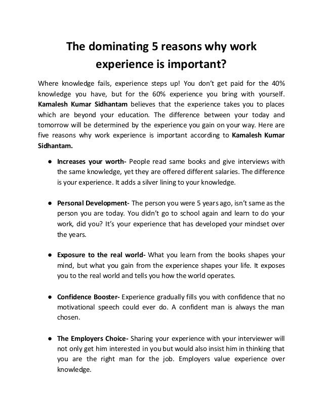 Kamalesh Kumar Siddhantam:The Dominating 5 Reasons Why Work Experience ...