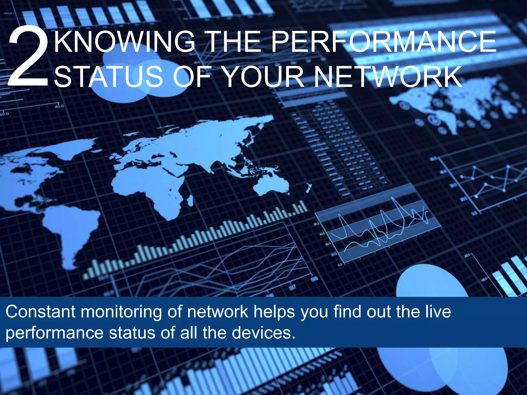 2KNOWING THE PERFORMANCE
STATUS OF YOUR NETWORK
Constant monitoring of network helps you find out the live
performance status of all the devices.
