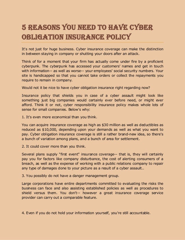 10 reasons you need to have cyber obligation insurance policy 10 reasons you need to have cyber obligation insurance policy