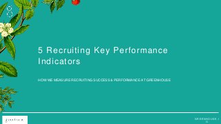 G R E E N H O U S E . I
O
5 Recruiting Key Performance
Indicators
HOW WE MEASURE RECRUITING SUCCESS & PERFORMANCE AT GREENHOUSE
 