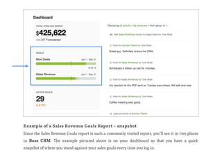 What does it show?
You set the goal for your sales team.
This report shows you progress that your
team is making towards t...