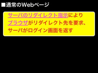 ■通常のWebページ
サーバのリダイレクト指示により
ブラウザがリダイレクト先を要求、
サーバがログイン画面を返す
 