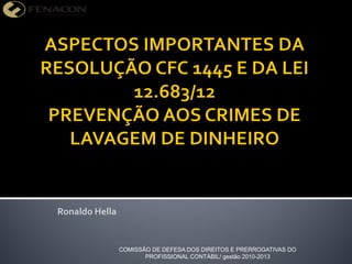 Ronaldo Hella
COMISSÃO DE DEFESA DOS DIREITOS E PRERROGATIVAS DO
PROFISSIONAL CONTÁBIL/ gestão 2010-2013
 