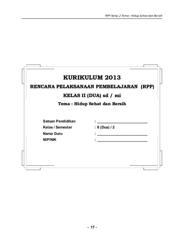 5 Rpp Sd Kelas 2 Semester 2 Hidup Sehat Dan Bersih