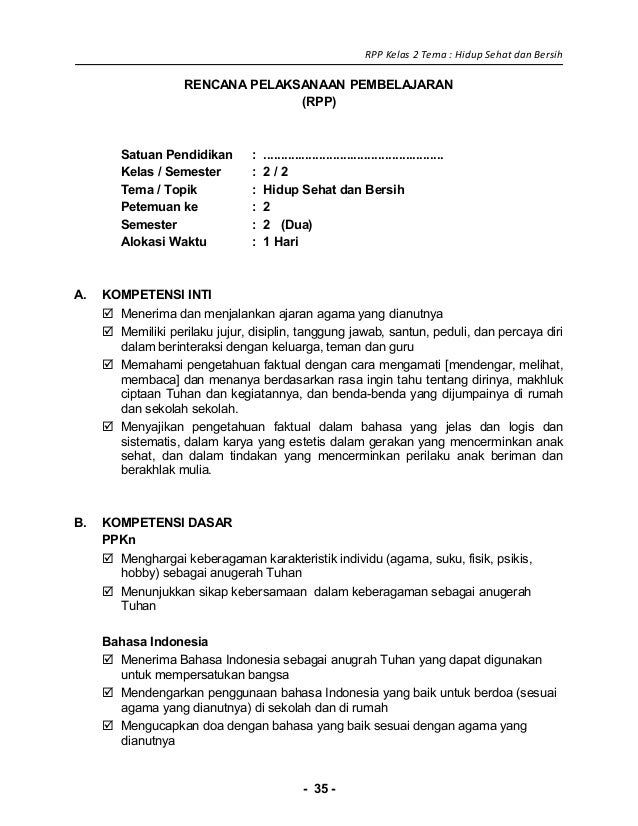 [5] rpp sd kelas 2 semester 2 hidup sehat dan bersih