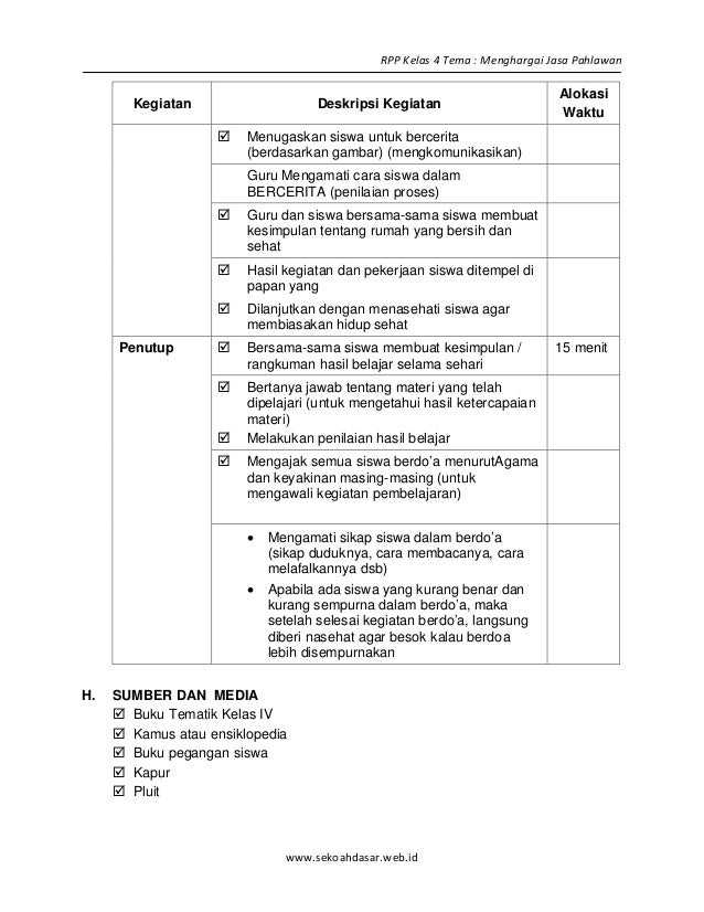 [5] rpp sd kelas 4 semester 2 menghargai jasa pahlawan www.sekolahd…