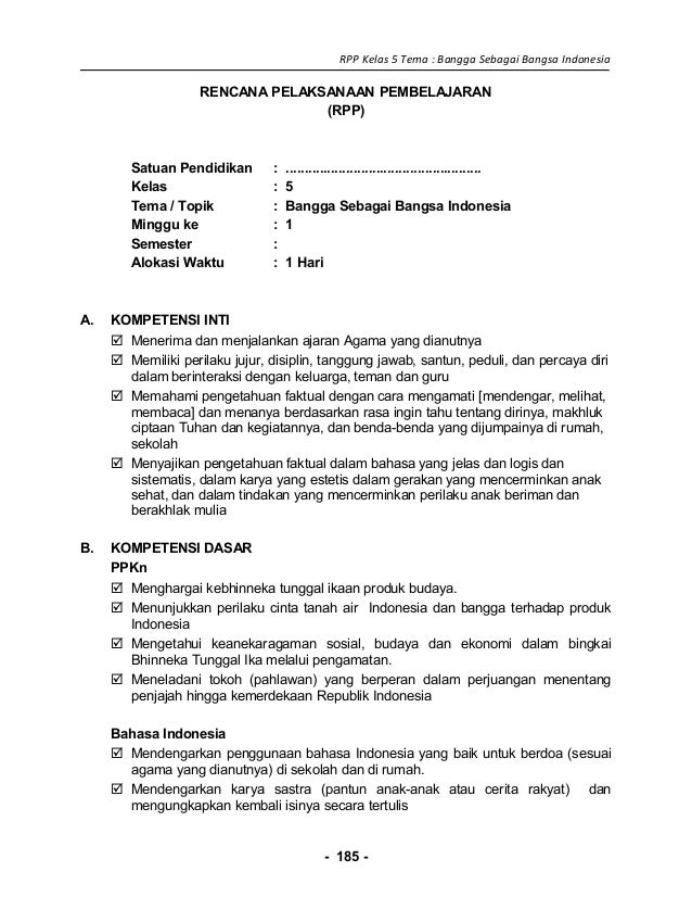 5 Rpp Sd Kelas 5 Bangga Sebagai Bangsa Indonesia