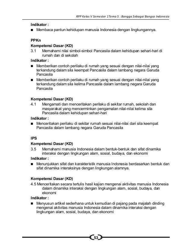 5 Rpp Sd Kelas 5 Semester 1 Bangga Sebagai Bangsa Indonesia
