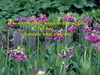 When something happens to you, good or bad,  consider what it means . 
