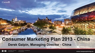 Consumer Marketing Plan 2013 - China
Derek Galpin, Managing Director - China
 
