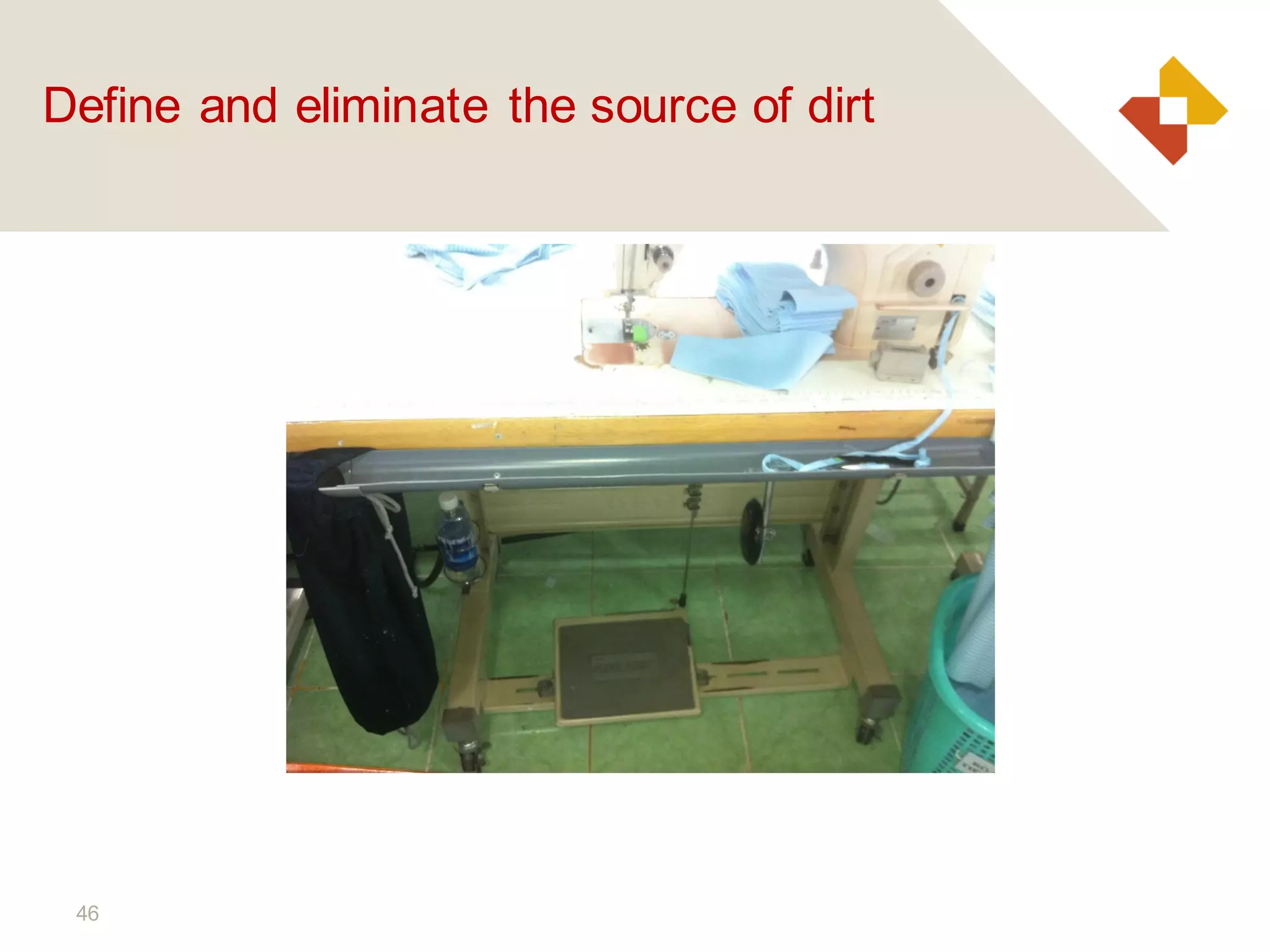 46
Define and eliminate the source of dirt
 