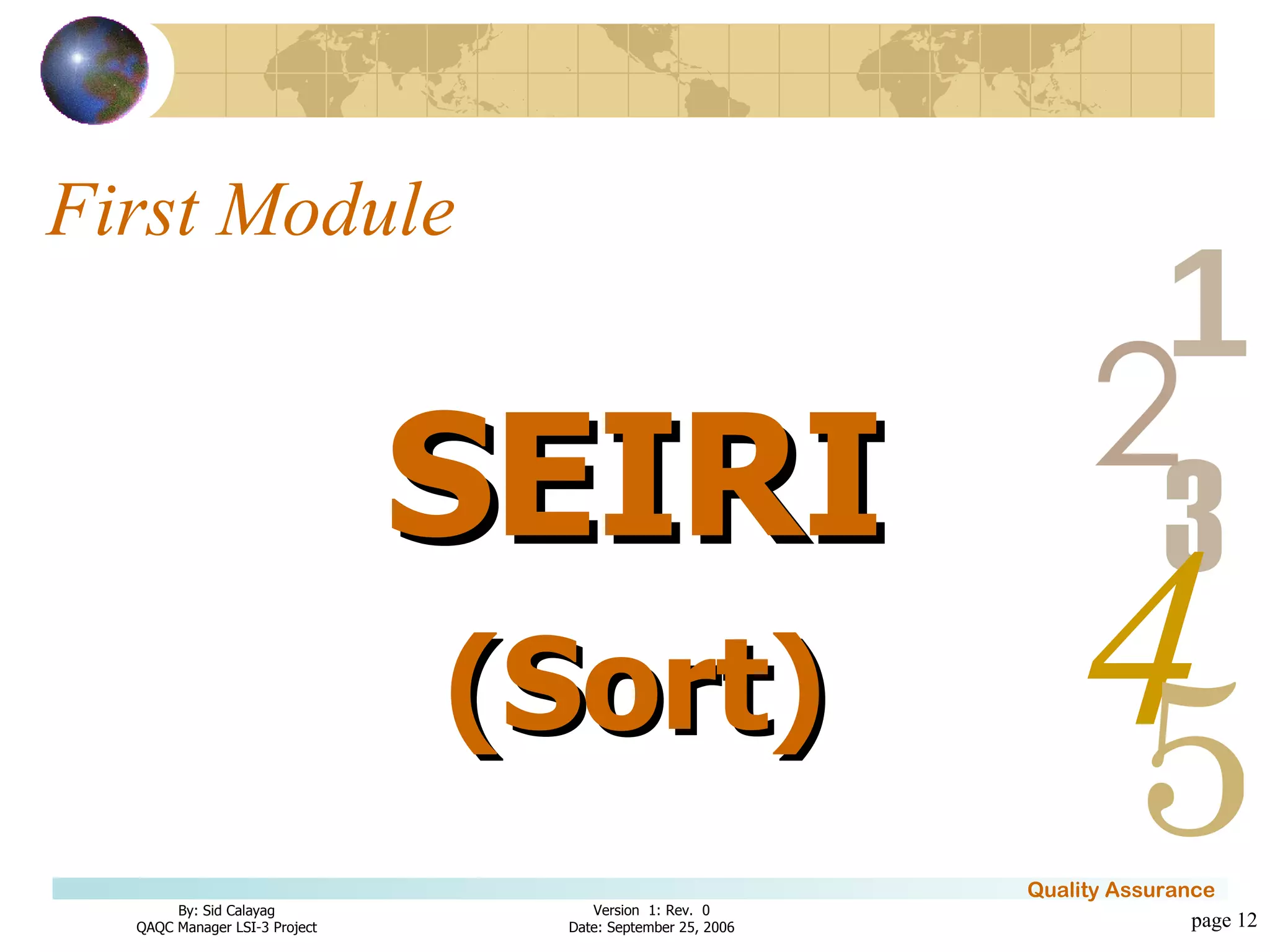 First Module SEIRI (Sort) page  