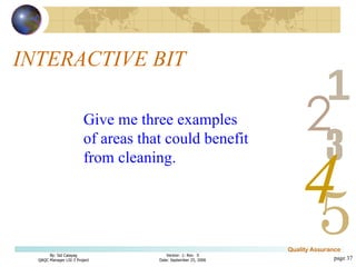 INTERACTIVE BIT page  Give me three examples  of areas that could benefit  from cleaning. 