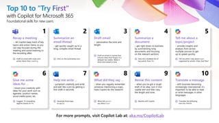 with Copilot for Microsoft 365
Foundational skills for new users
Recap a meeting
– let Copilot keep track of key
topics an...