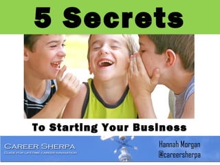 5 Secrets

To Starting Your Business
Hannah Morgan
@careersherpa

 