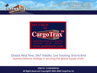 STRICTLY CONFIDENTIAL All Rights Reserved Copyright© 2002-2008 CargoTrax Oy ,[object Object],[object Object]