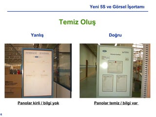 16
Yeni 5S ve Görsel İşortamı
Temiz Oluş
Panolar kirli / bilgi yok Panolar temiz / bilgi var
Yanlış Doğru
 