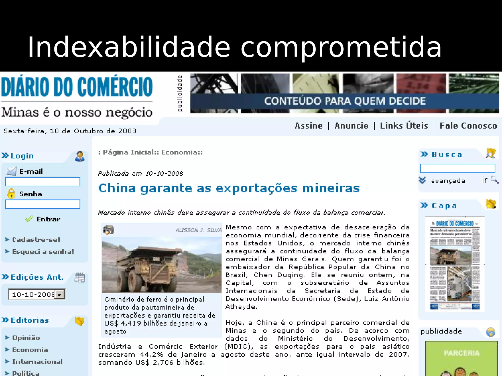 Indexabilidade comprometida 