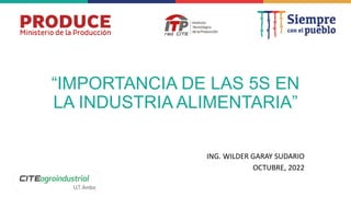 “IMPORTANCIA DE LAS 5S EN
LA INDUSTRIA ALIMENTARIA”
ING. WILDER GARAY SUDARIO
OCTUBRE, 2022
 
