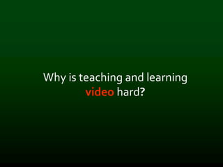 Why is teaching and learning
video hard?
 