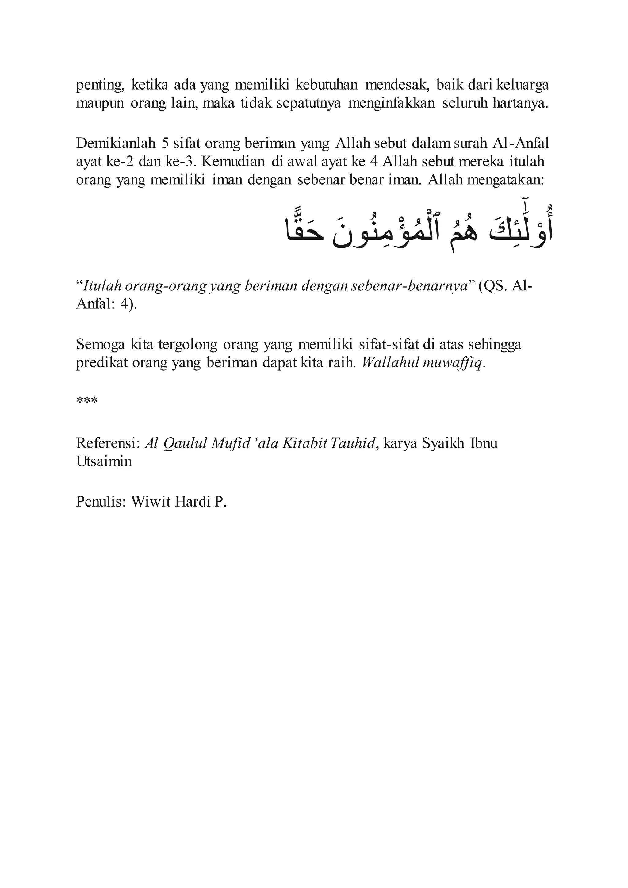 5 sifat orang yang beriman | DOCX