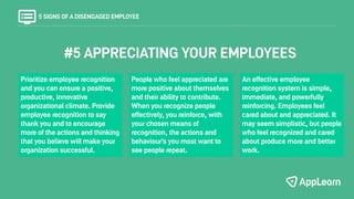 #5 APPRECIATING YOUR EMPLOYEES
5 SIGNS OF A DISENGAGED EMPLOYEE
Prioritize employee recognition
and you can ensure a posit...