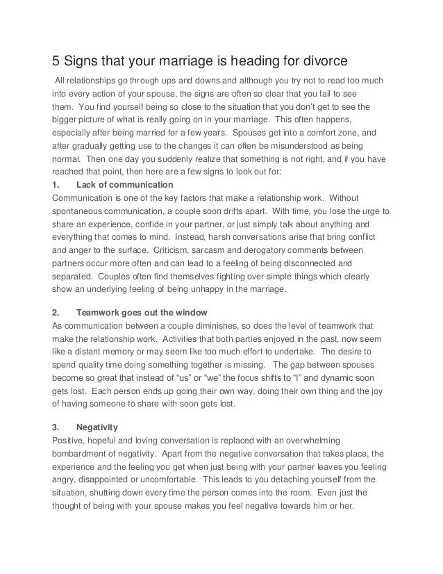 5 Signs That Your Marriage Is Heading For Divorce