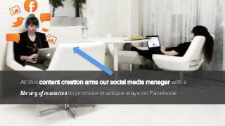 All this content creation arms our social media manager with a
library of resources to promote in unique ways on Facebook.
 
