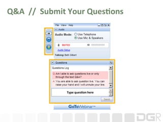 Q&A	
  	
  //	
  	
  Submit	
  Your	
  Ques6ons	
  




                         Type	
  ques6on	
  here	
  
 
