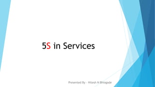 5S in Services 
Presented By – Hitesh N Bhiogade 
 