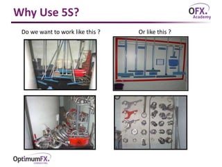 Why Use 5S?
Do we want to work like this ? Or like this ?
 