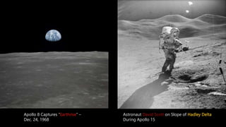 Apollo 8 Captures “Earthrise” –
Dec. 24, 1968
Astronaut David Scott on Slope of Hadley Delta
During Apollo 15
 