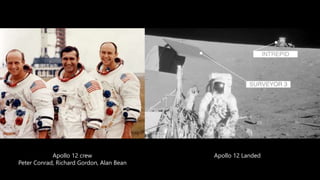 Apollo 12 crew
Peter Conrad, Richard Gordon, Alan Bean
Apollo 12 Landed
 