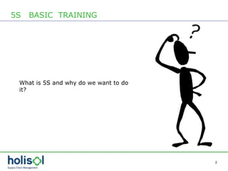 2
5S BASIC TRAINING
What is 5S and why do we want to do
it?
 