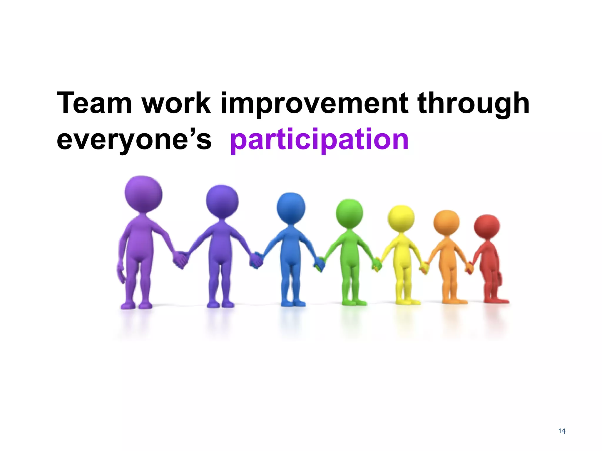 14
Team work improvement through
everyone’s participation
 