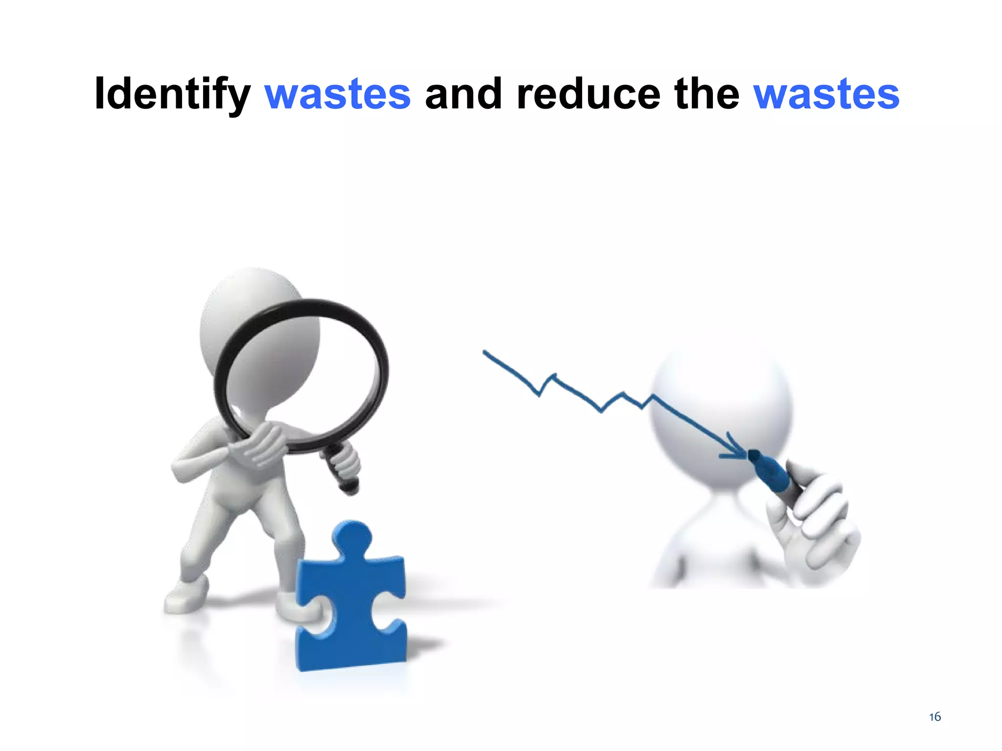 16
Identify wastes and reduce the wastes
 