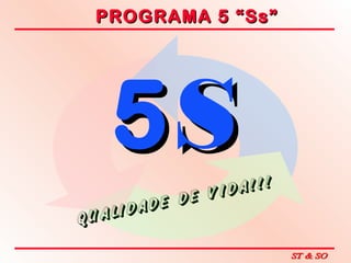 PROGRAMA 5 “Ss”PROGRAMA 5 “Ss”
55SS
QUALIDADE DE VIDA!!!
QUALIDADE DE VIDA!!!
 